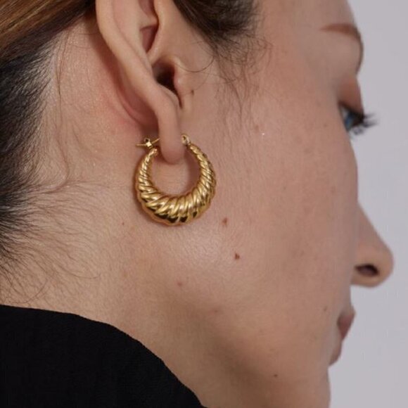 Gold Plated Stainless Steel Classic Croissant Earrings - Picture 1 of 5